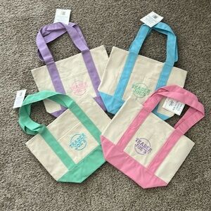 Trader Joe's Canvas Pastel Mini Tote Set - Pink, Lavender, Blue, and Green - NWT
